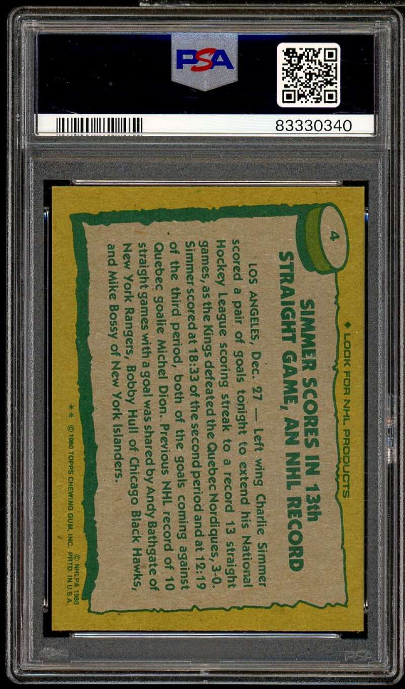 Charlie Simmer Card 1980-81 Topps Record Breaker #4 PSA 8 Image 2