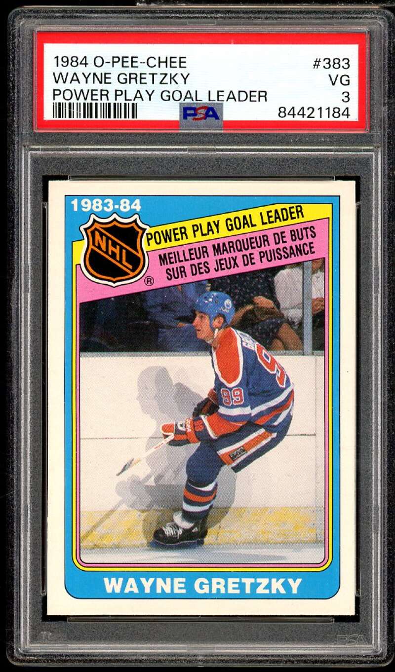 Wayne Gretzky Card 1984-85 O-Pee-Chee Goal Leaders #383 PSA 3 Image 1