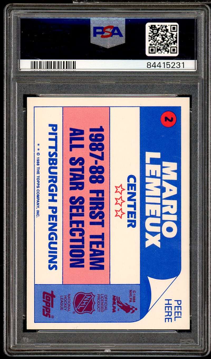 Mario Lemieux Card 1988-89 Topps Stickers #2 PSA 6 Image 2