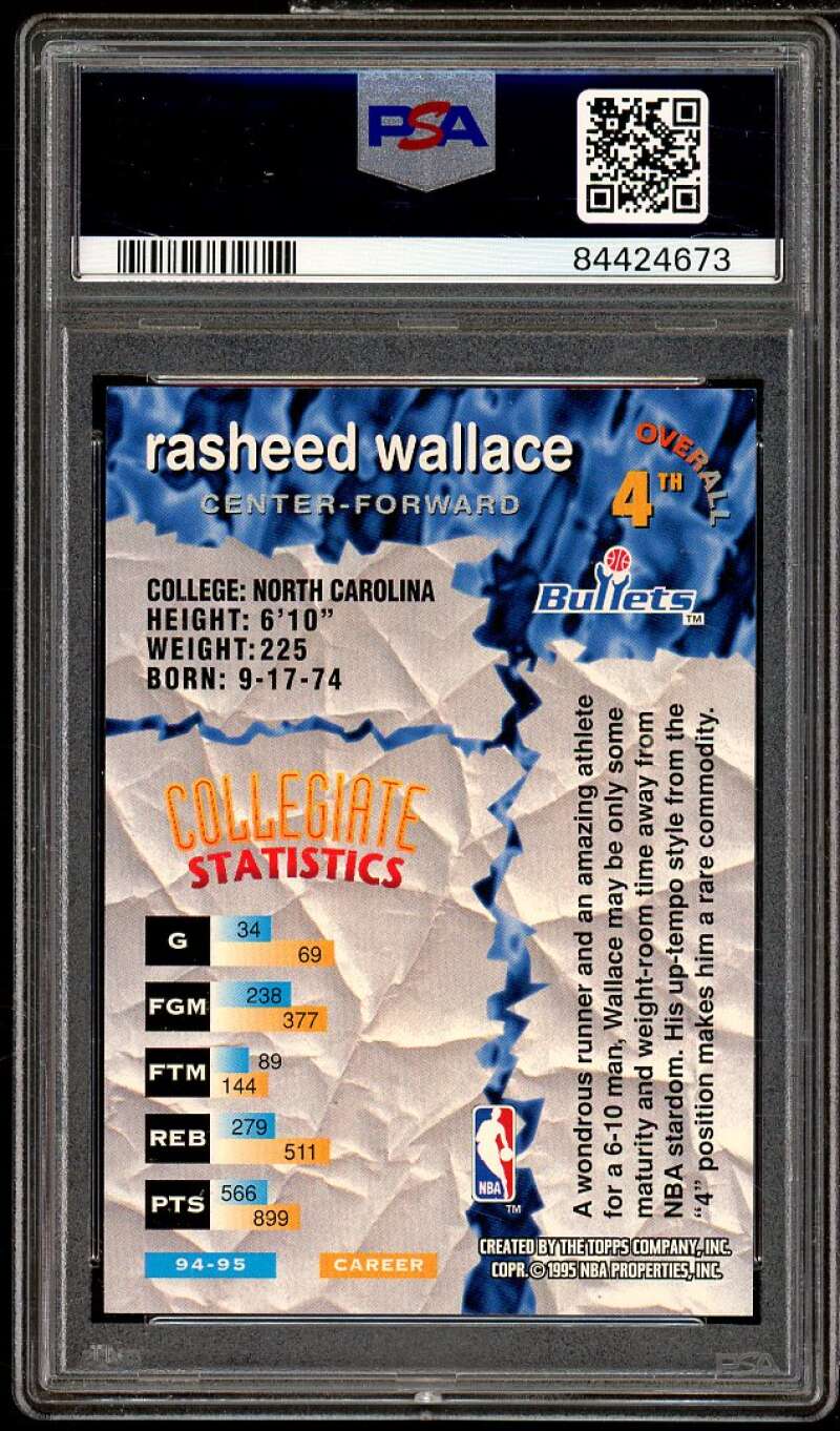 Rasheed Wallace Rookie 1995-96 Stadium Club Draft Picks Members Only #4 PSA 6 Image 2