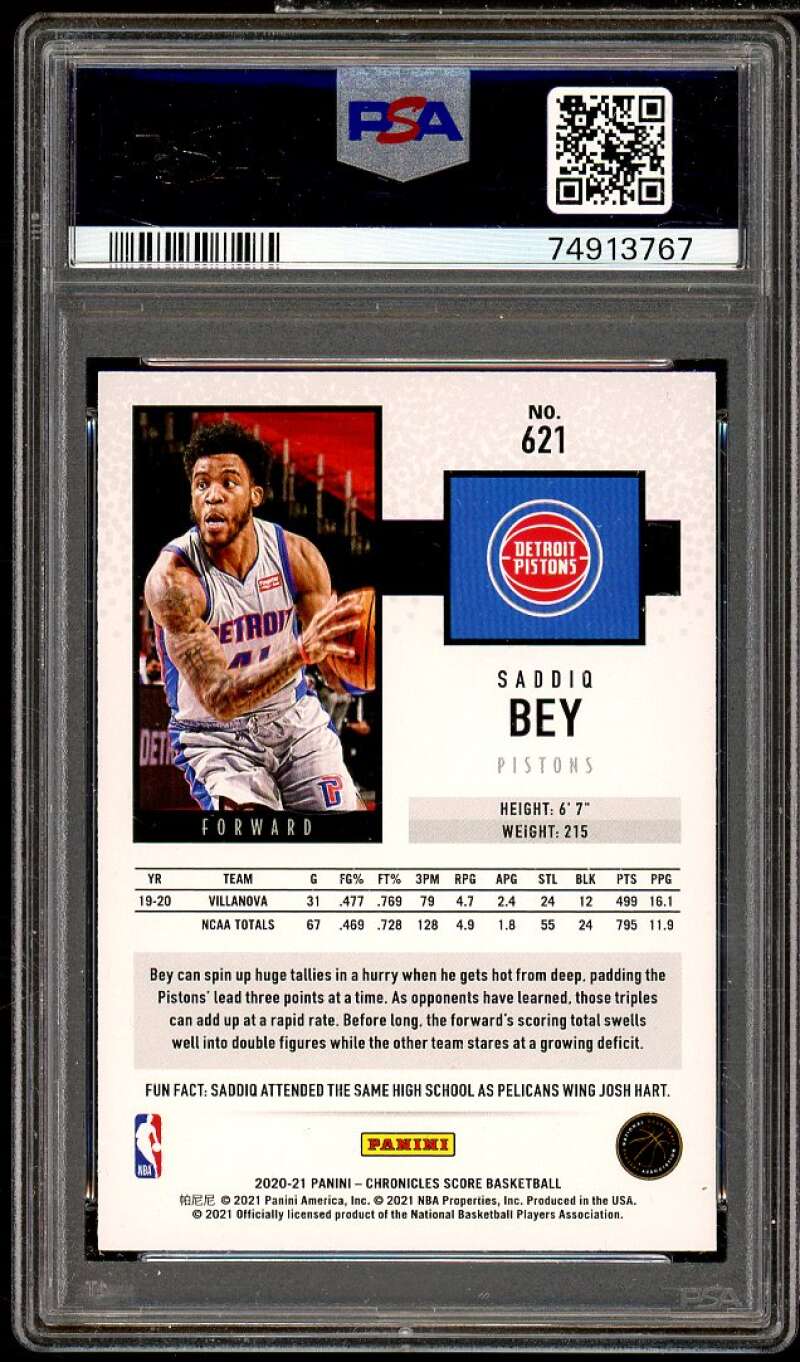 Saddiq Bey Rookie Card 2020-21 Chronicles #621 PSA 10 Image 2