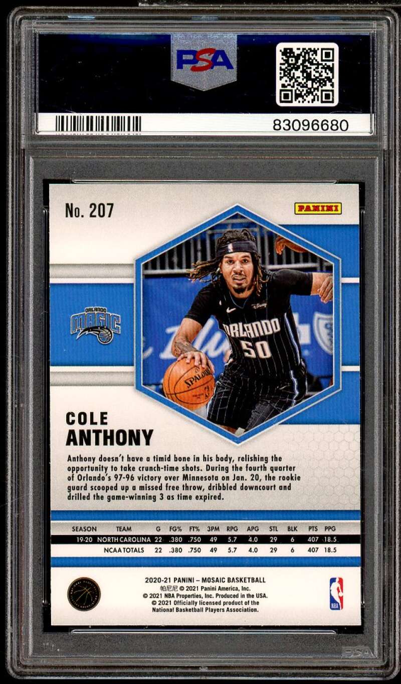 Cole Anthony Rookie Card 2020-21 Mosaic #207 PSA 10 Image 2