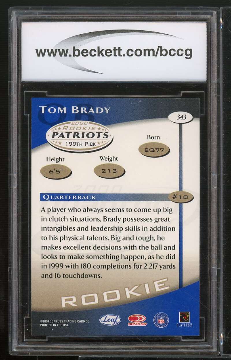 2000 Quantum Leaf #343 Tom Brady Rookie Card BGS BCCG 10 Mint+ Image 2