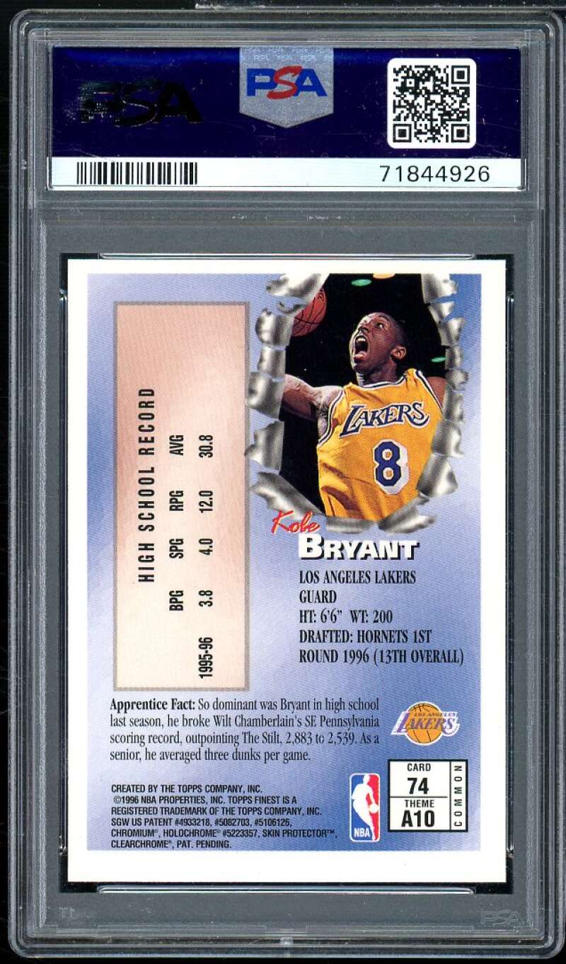 Kobe Bryant Rookie Card 1996-97 Finest w/Coating #74 PSA 9 Image 2