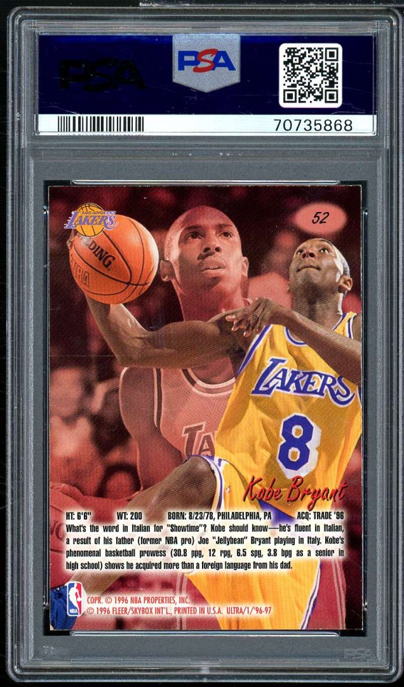 Kobe Bryant Rookie Card 1996-97 Ultra #52 PSA 9