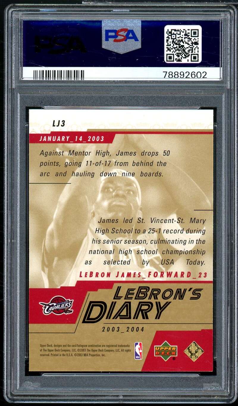 LeBron James Rookie Card 2003-04 Upper Deck LeBron's Diary #LJ3 PSA 9 Image 2