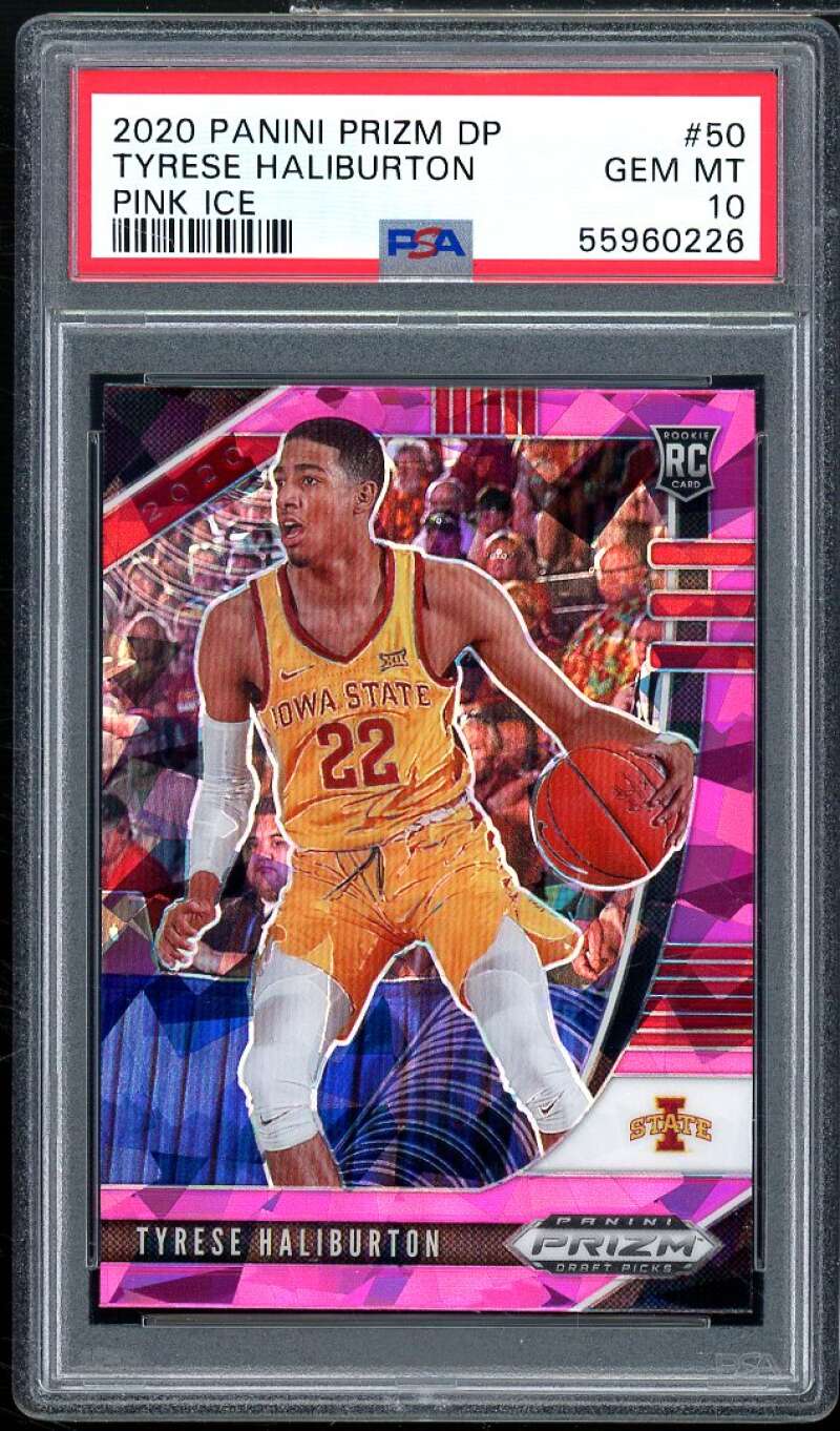 Tyrese Haliburton Rookie Card 2020-21 Panini Prizm DP Pink Ice #50 PSA 10 Image 1