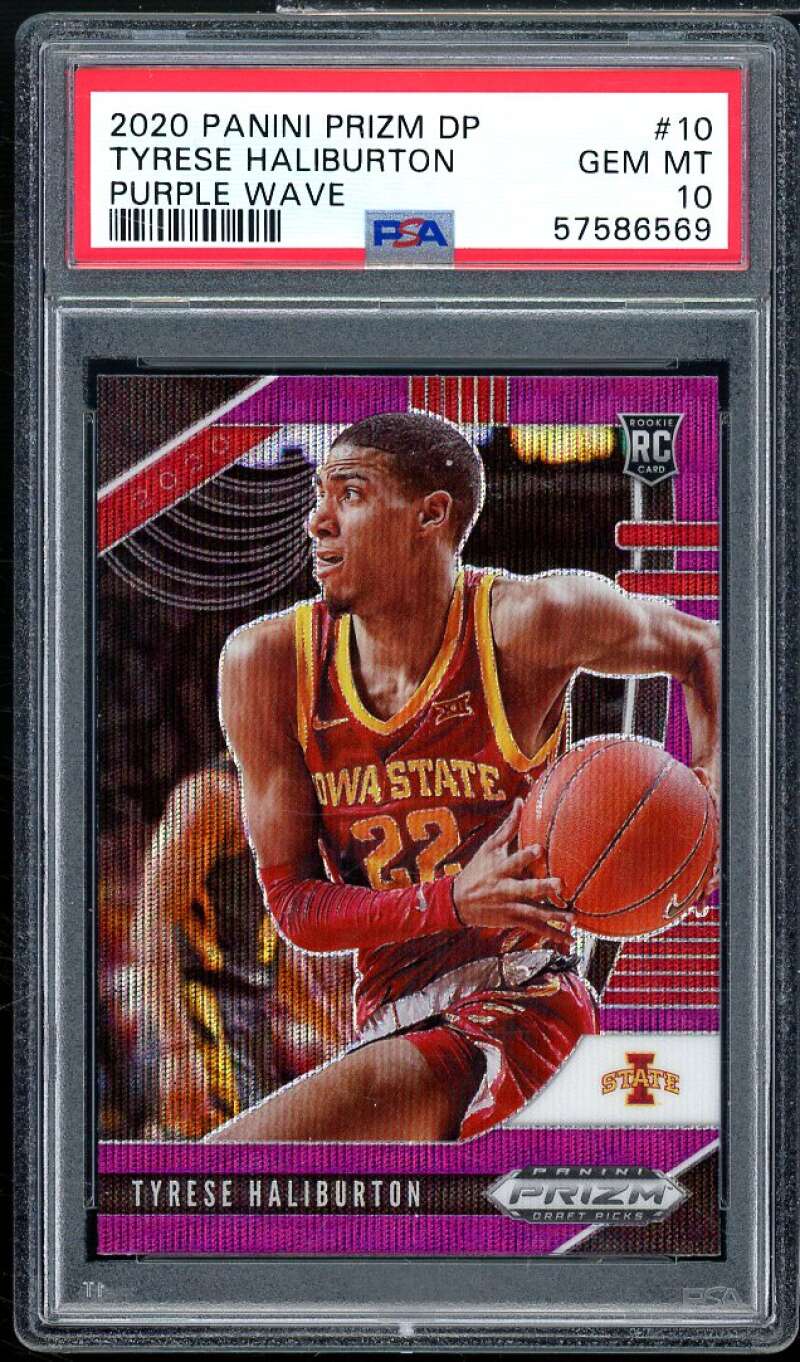 Tyrese Haliburton Rookie Card 2020-21 Panini Prizm DP Purple Wave #10 PSA 10 Image 1