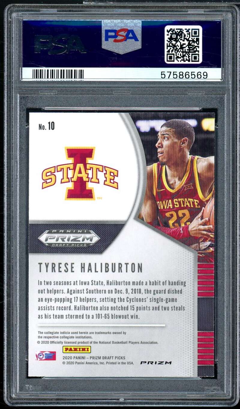 Tyrese Haliburton Rookie Card 2020-21 Panini Prizm DP Purple Wave #10 PSA 10 Image 2