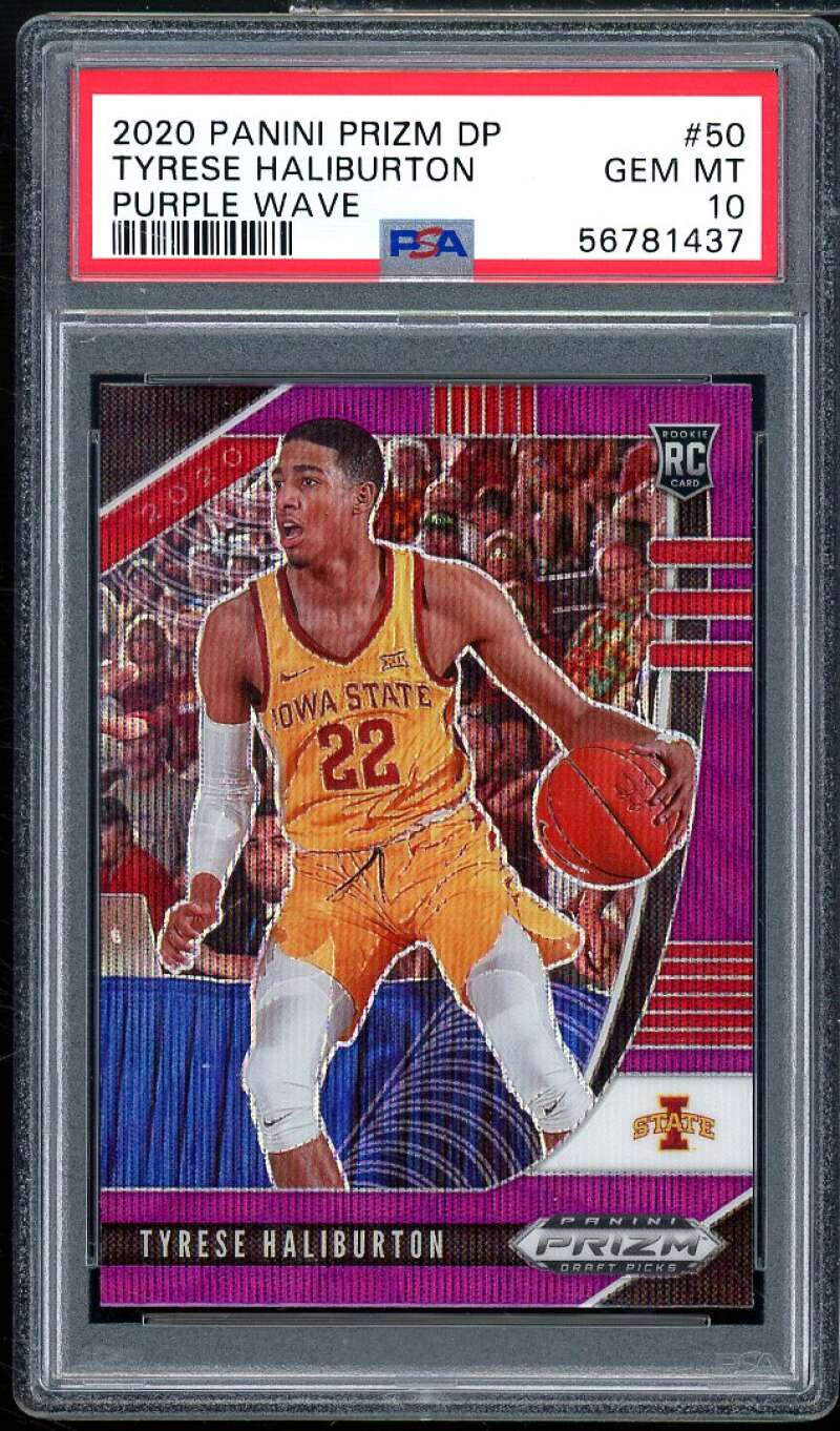 Tyrese Haliburton Rookie Card 2020-21 Panini Prizm DP Purple Wave #50 PSA 10 Image 1