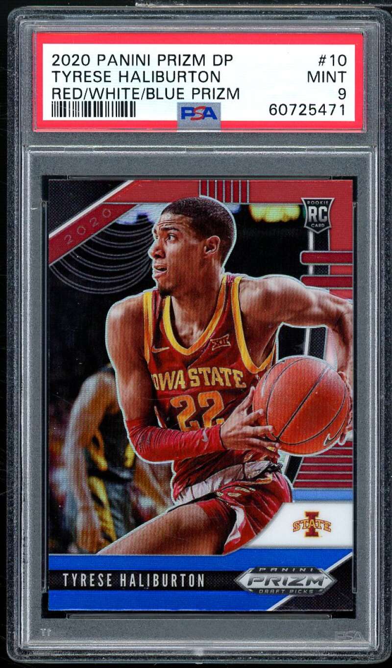 Tyrese Haliburton Rookie 2020-21 Panini Prizm DP Red/White/Blue Prizm #10 PSA 9 Image 1