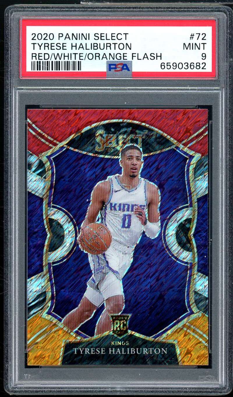 Tyrese Haliburton Rookie 2020-21 Panini Select Red White Orange Flash #72 PSA 9 Image 1