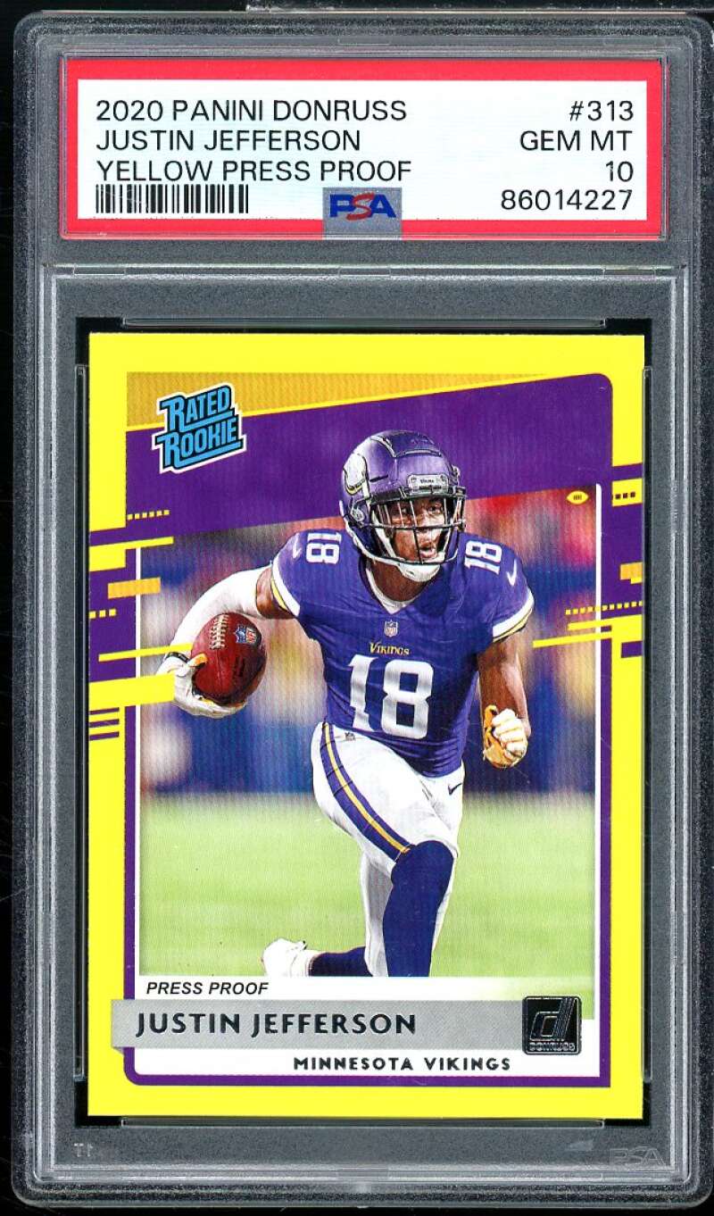 Justin Jefferson Rookie Card 2020 Donruss Yellow Press Proof #313 PSA 10 Image 1