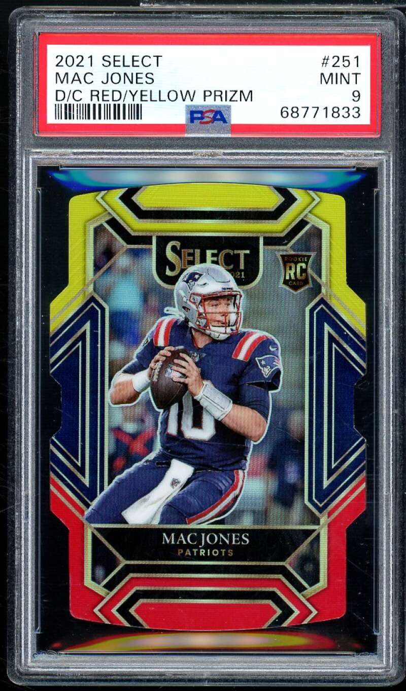 Mac Jones Rookie Card 2021 Select Die-Cut Red Yellow Prizm #251 PSA 9 Image 1