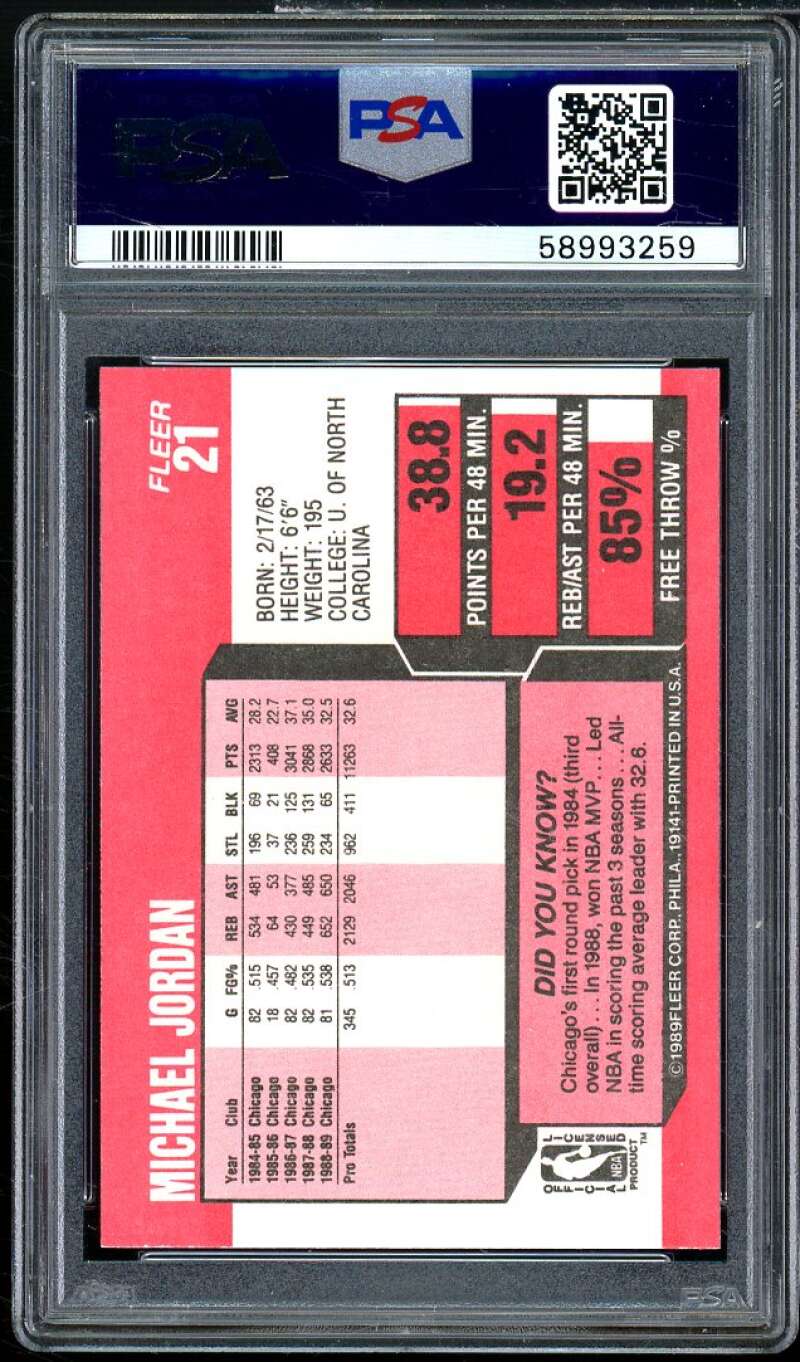 Michael Jordan Card 1989-90 Fleer #21 PSA 9 Image 2