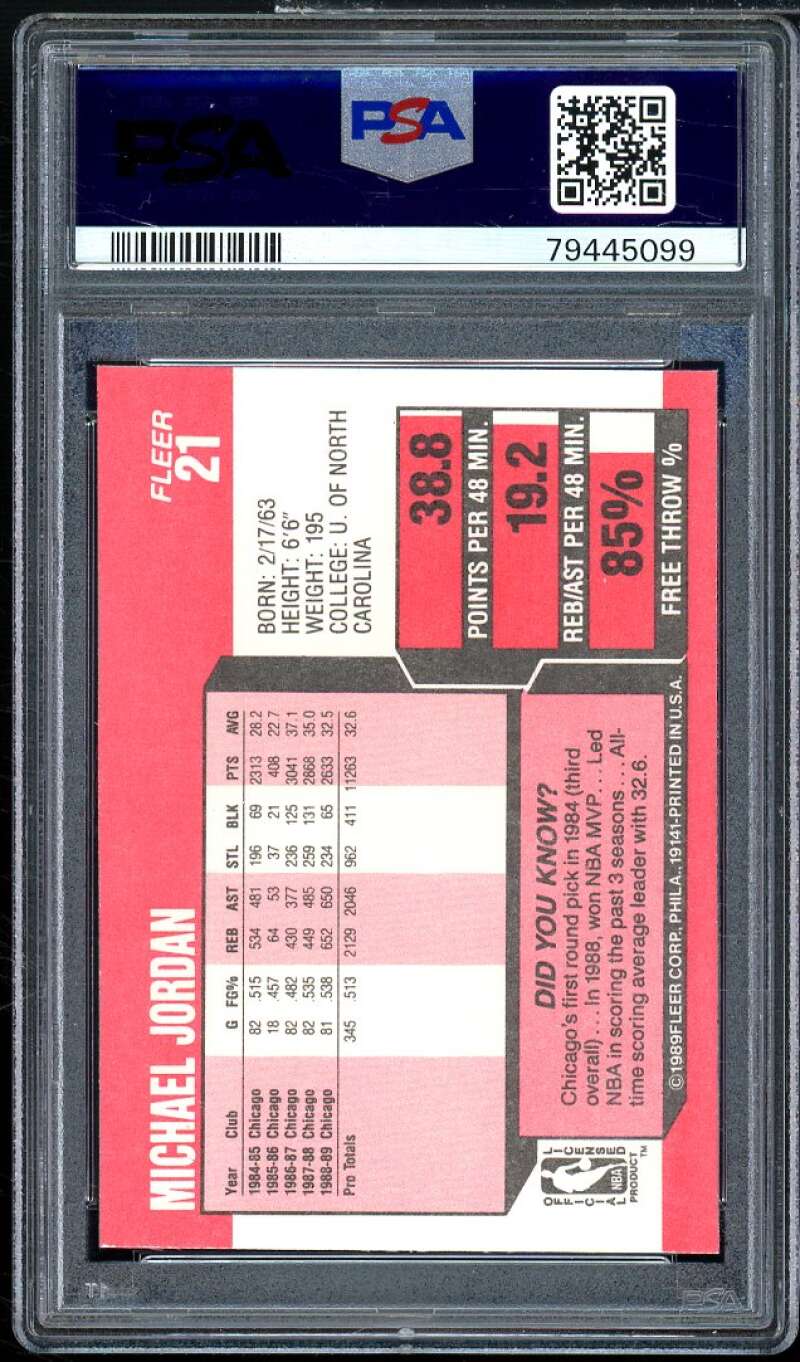 Michael Jordan Card 1989-90 Fleer #21 PSA 9 Image 2