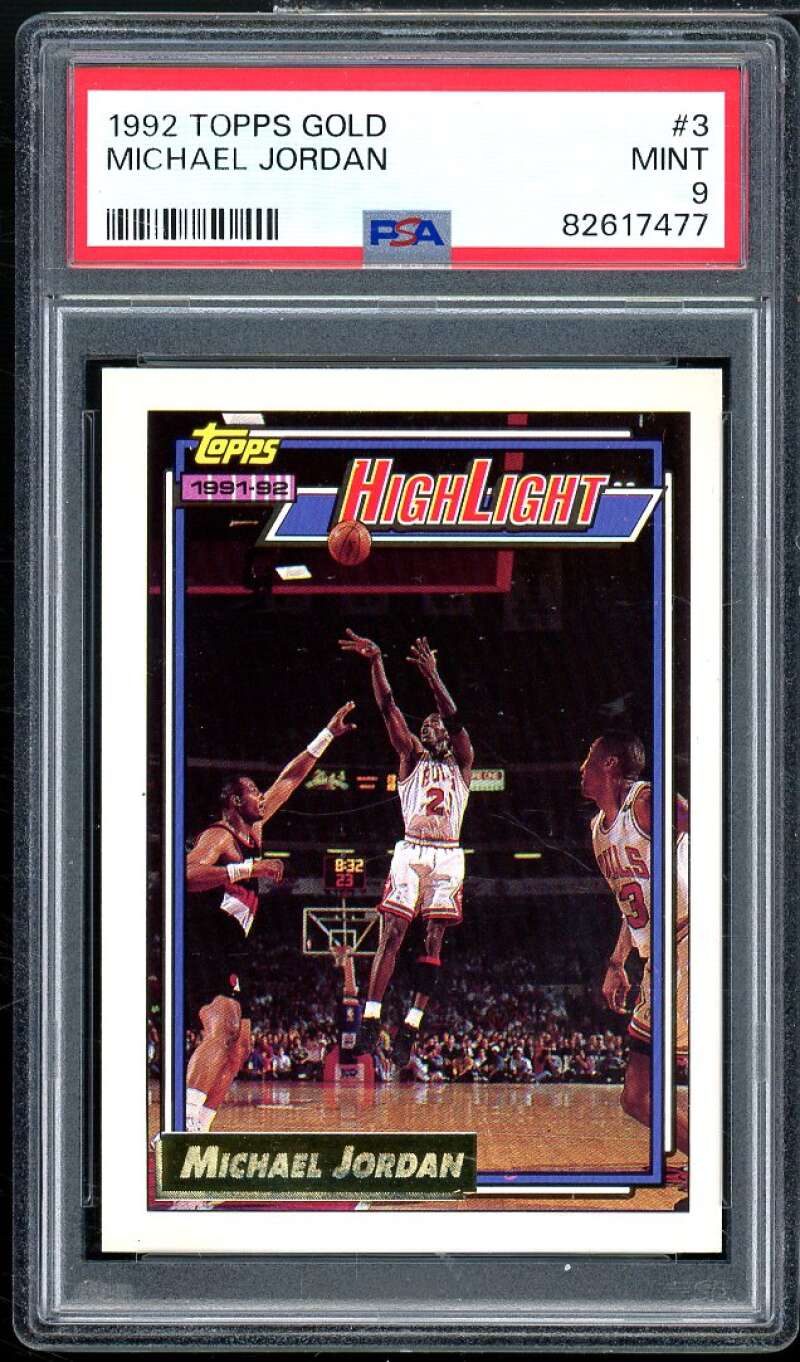 Michael Jordan Card 1992-93 Topps Gold #3 PSA 9 Image 1