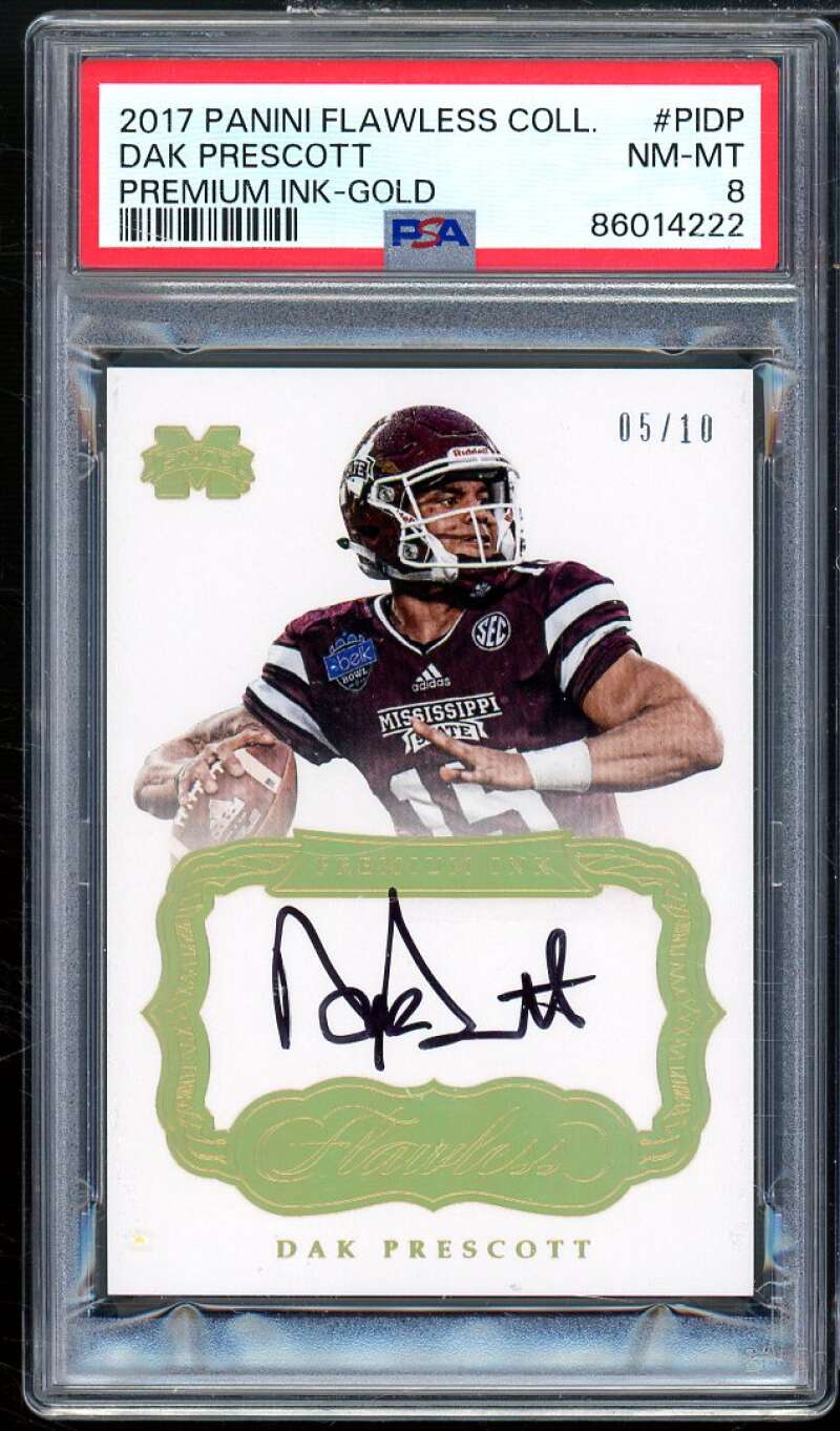 Dak Prescott 2017 Panini Flawless Premium Ink Gold (Serial #d 5/10) #pidp PSA 8 Image 1