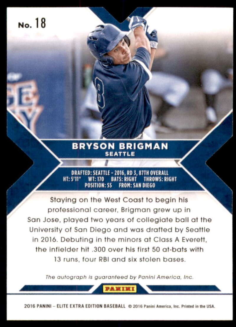 Bryson Brigman Rookie 2016 Elite Extra Edition Autograph Status Red Die Cut #18  Image 2