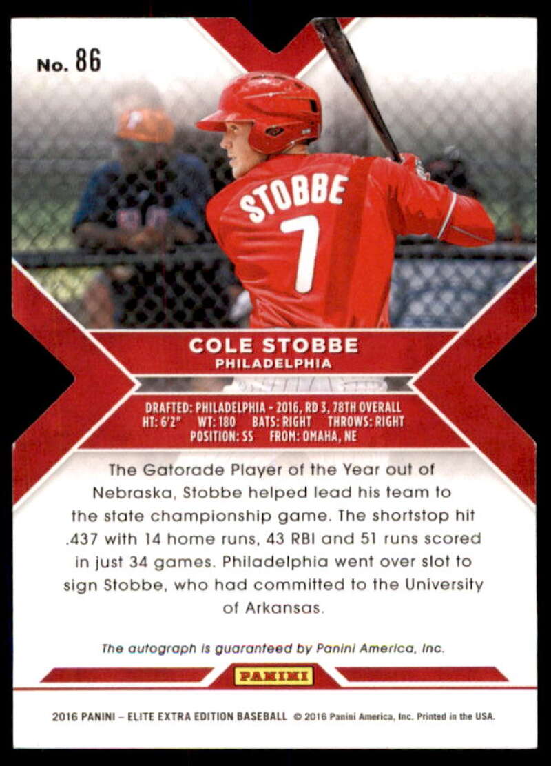 Cole Stobbe Rookie 2016 Elite Extra Edition Autographs Status Red Die Cut #86  Image 2