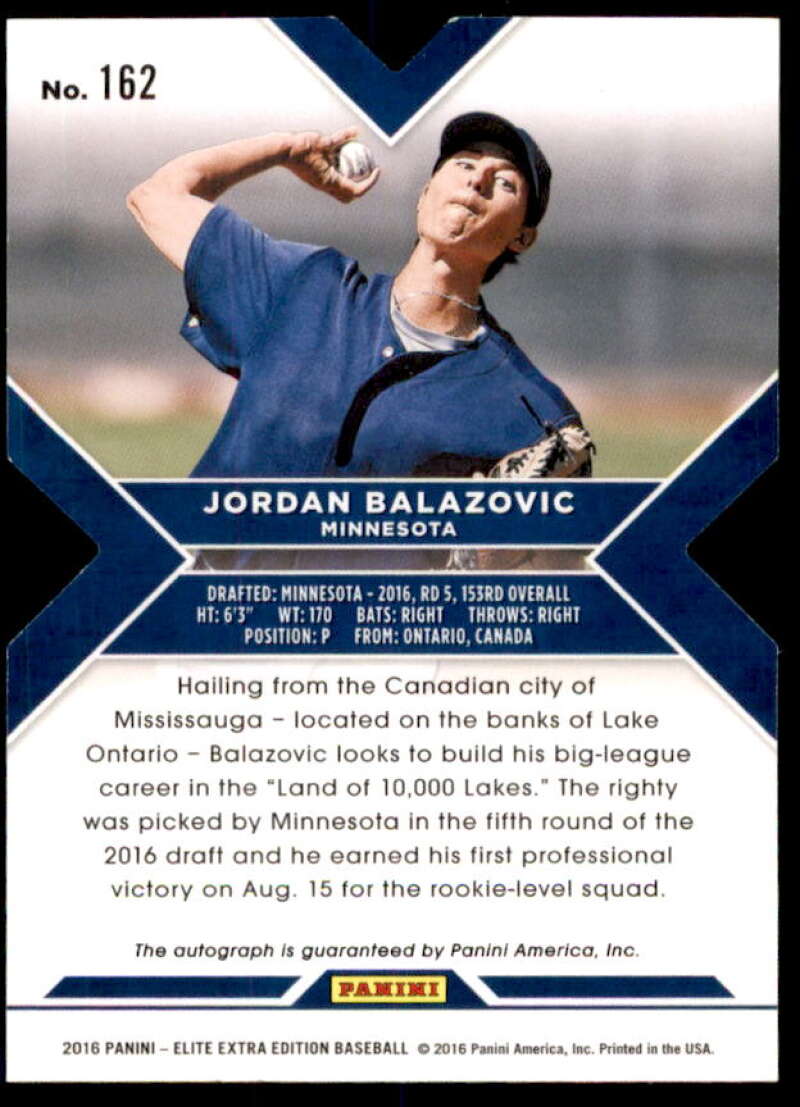 Jordan Balazovic Rookie 2016 Elite Extra Edition Auto Status Red Die Cut #162  Image 2