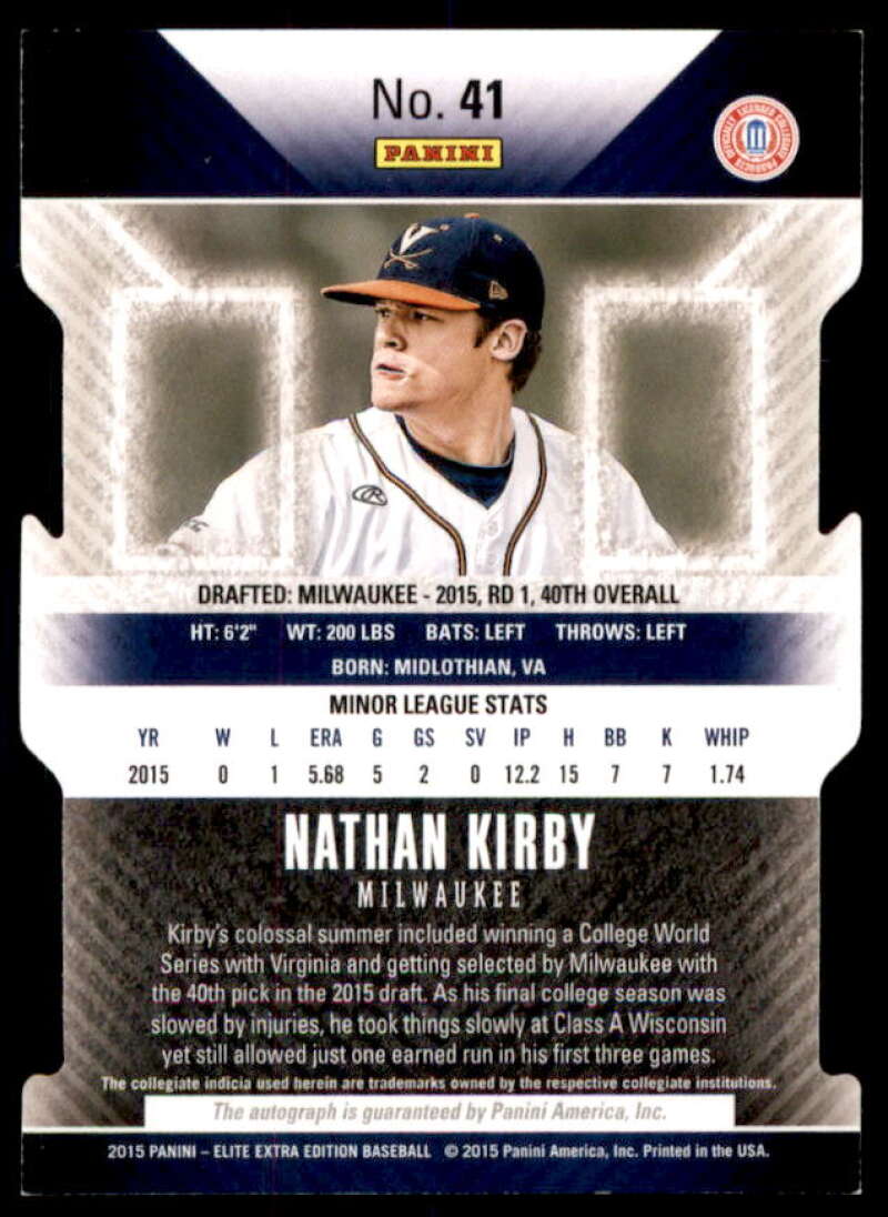 Nathan Kirb RC 2015 Elite Extra Edition Prospect Auto Aspirations Die Cut #41  Image 2