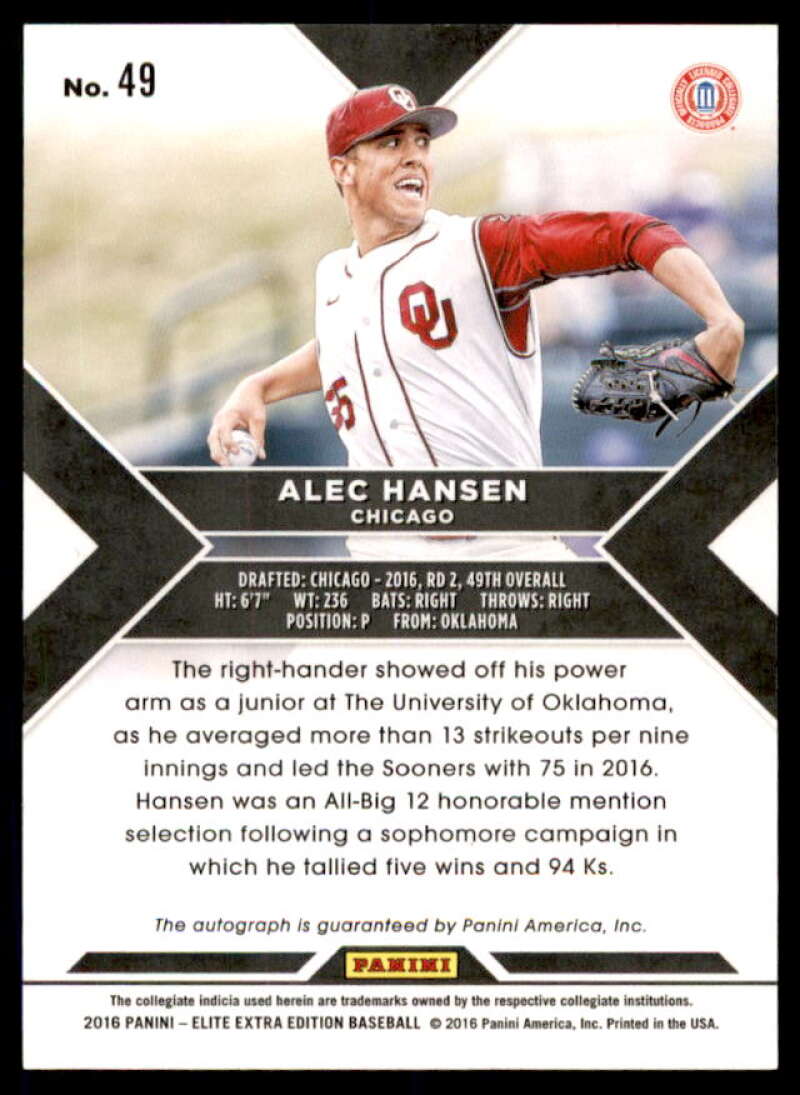 Alec Hansen Rookie 2016 Elite Extra Edition Autographs Aspirations Blue #49  Image 2