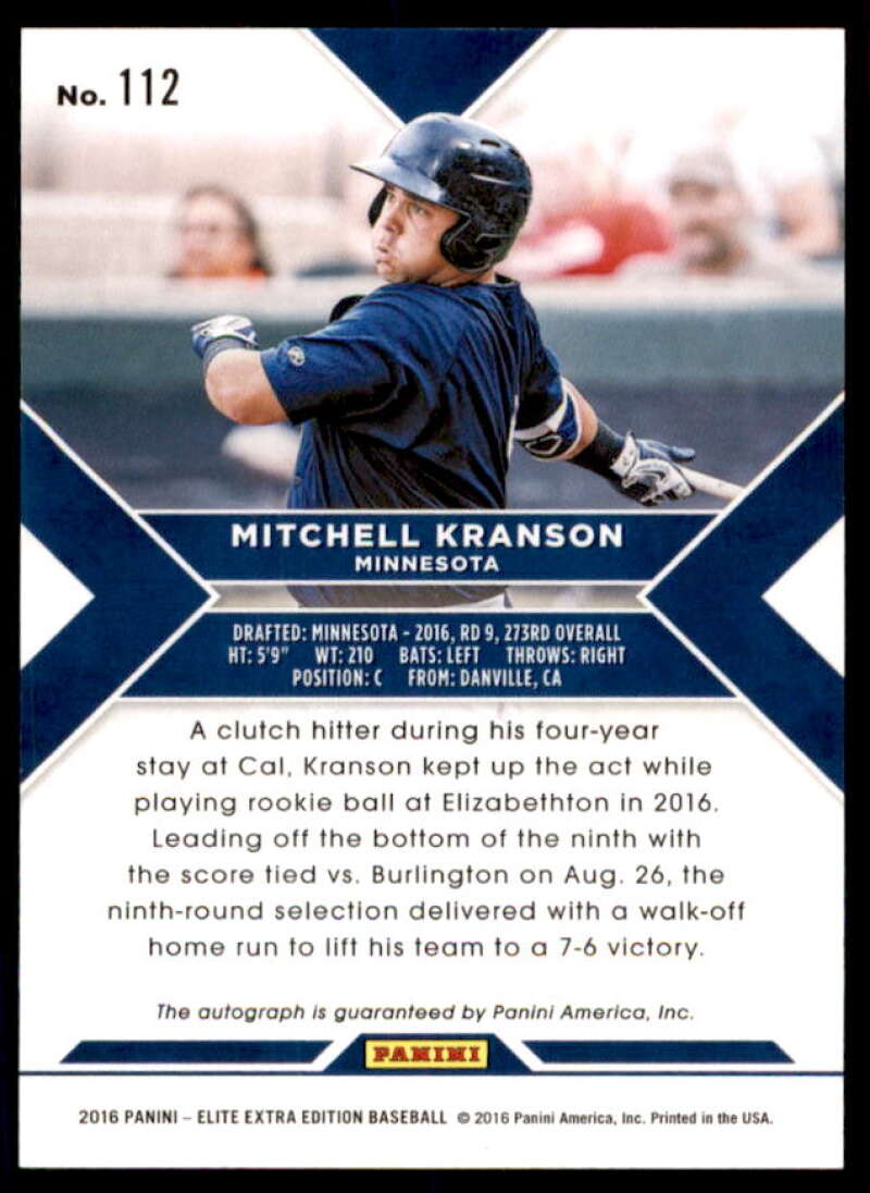 Mitchell Kranson Rookie 2016 Elite Extra Edition Auto Aspirations Blue #112  Image 2