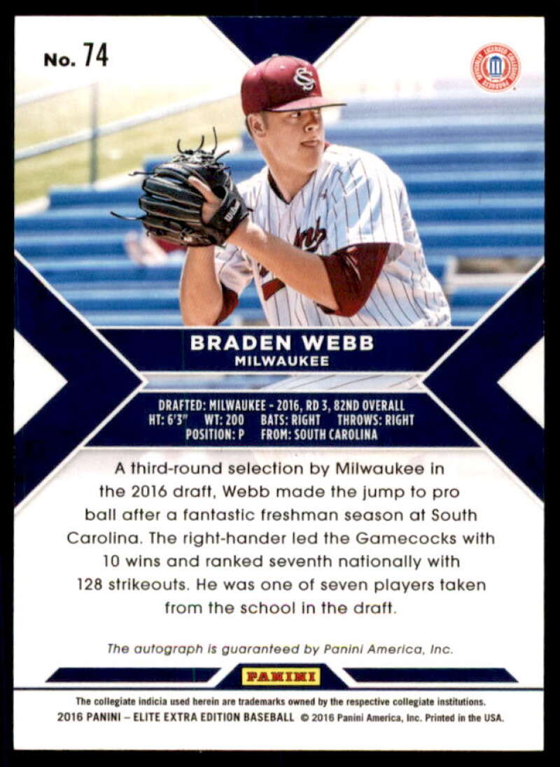 Braden Webb Rookie 2016 Elite Extra Edition Autographs Aspirations Purple #74  Image 2