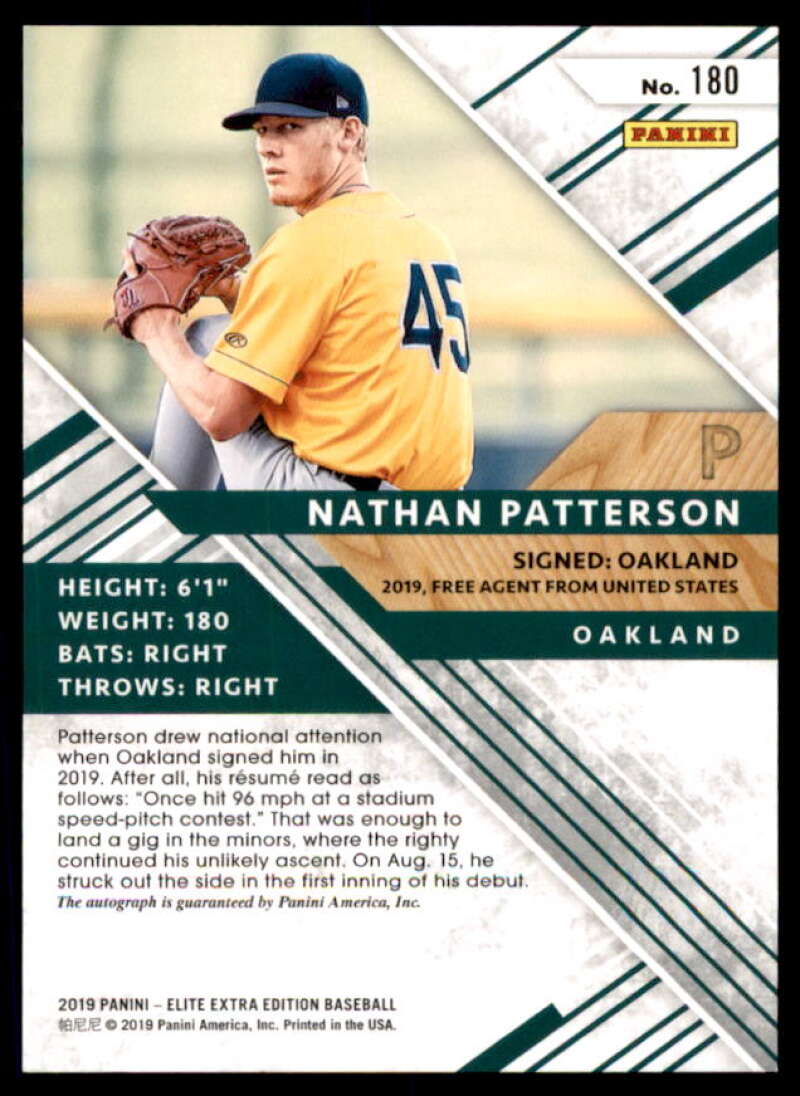 Nathan Patterson Rookie 2019 Elite Extra Edition Auto Aspirations Blue #180  Image 2