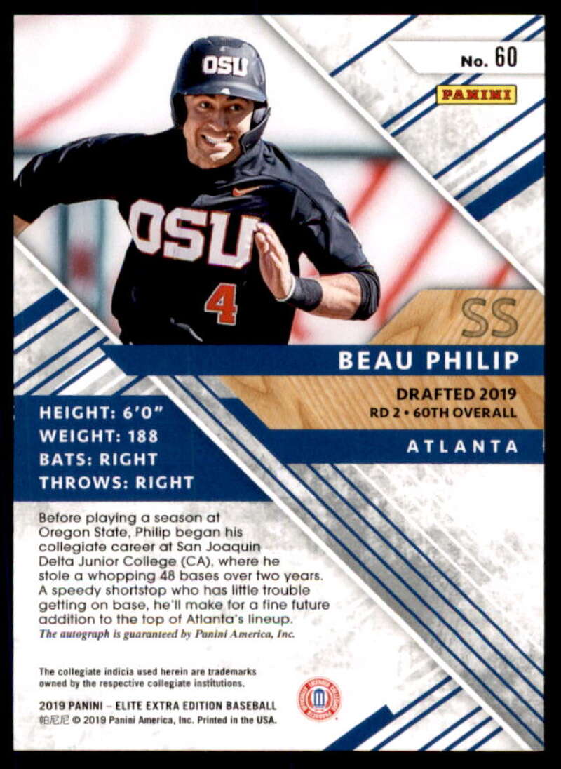 Beau Philip Rookie 2019 Elite Extra Edition Autographs Aspirations Purple #60  Image 2