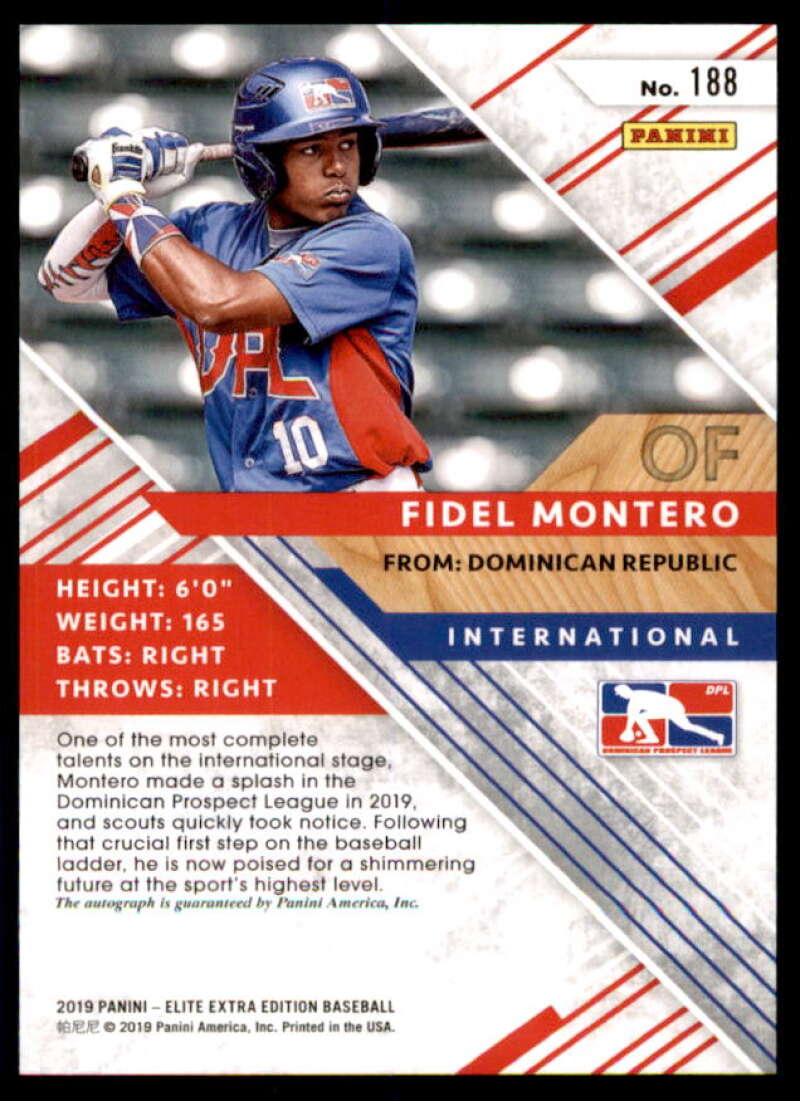 Fidel Montero Rookie Card 2019 Elite Extra Edition Autographs Emerald #188  Image 2