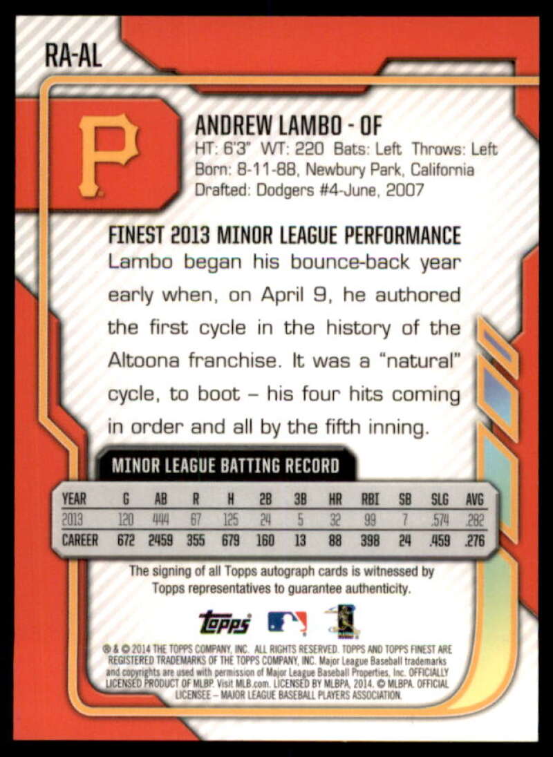 Andrew Lambo Rookie Card 2014 Finest Rookie Autographs Refractors #RAAL  Image 2