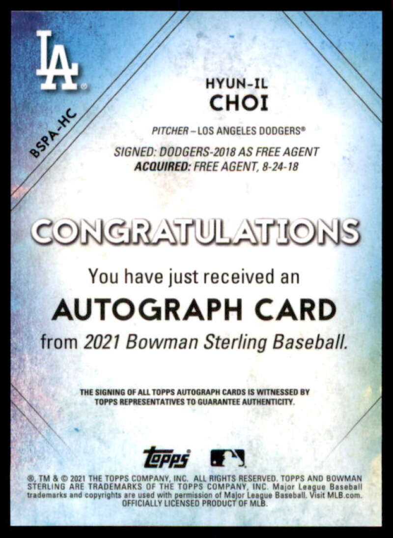 Hyun-il Choi Rookie Card 2021 Bowman Sterling Prospect Autographs #BSPAHC  Image 2