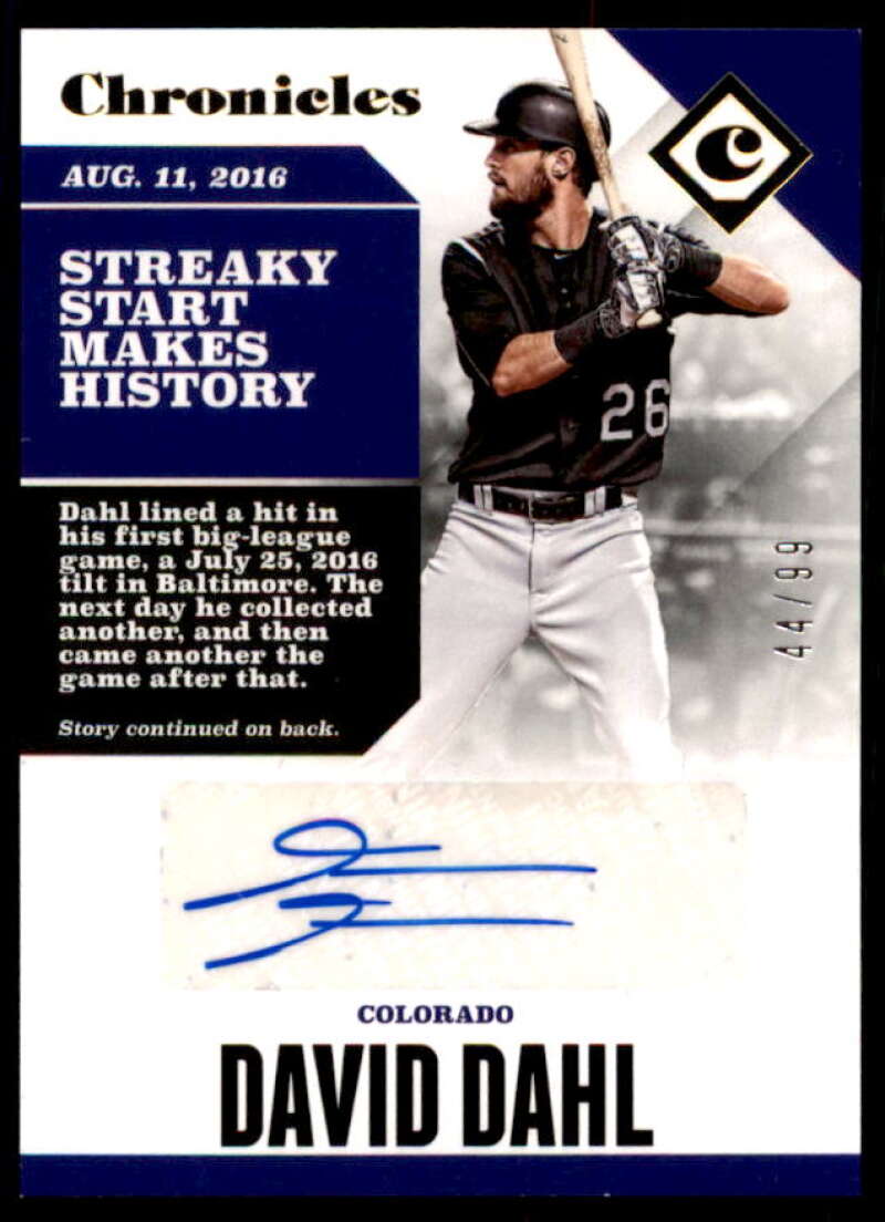 David Dahl Rookie Card 2017 Panini Chronicles Autographs Gold #22  Image 1