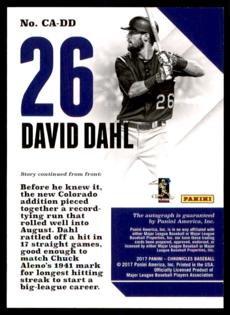 David Dahl Rookie Card 2017 Panini Chronicles Autographs Gold #22  Image 2