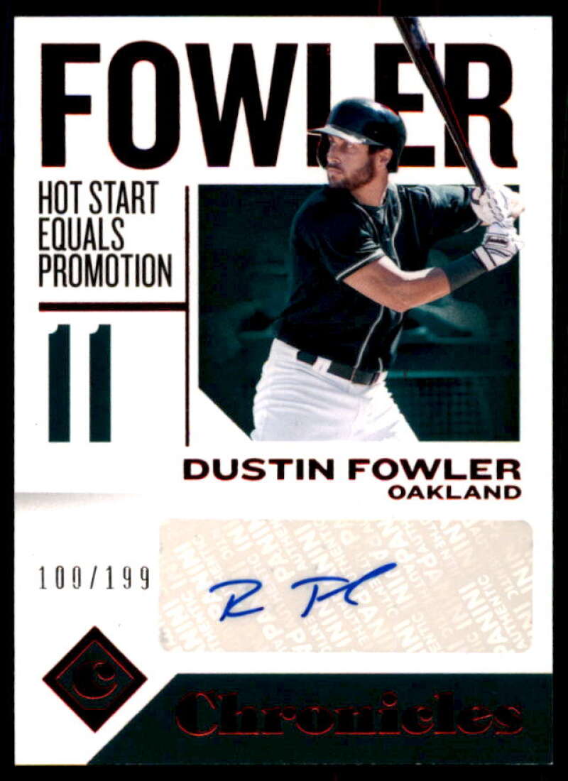 Dustin Fowler Rookie Card 2018 Panini Chronicles Autographs Red #CADF  Image 1