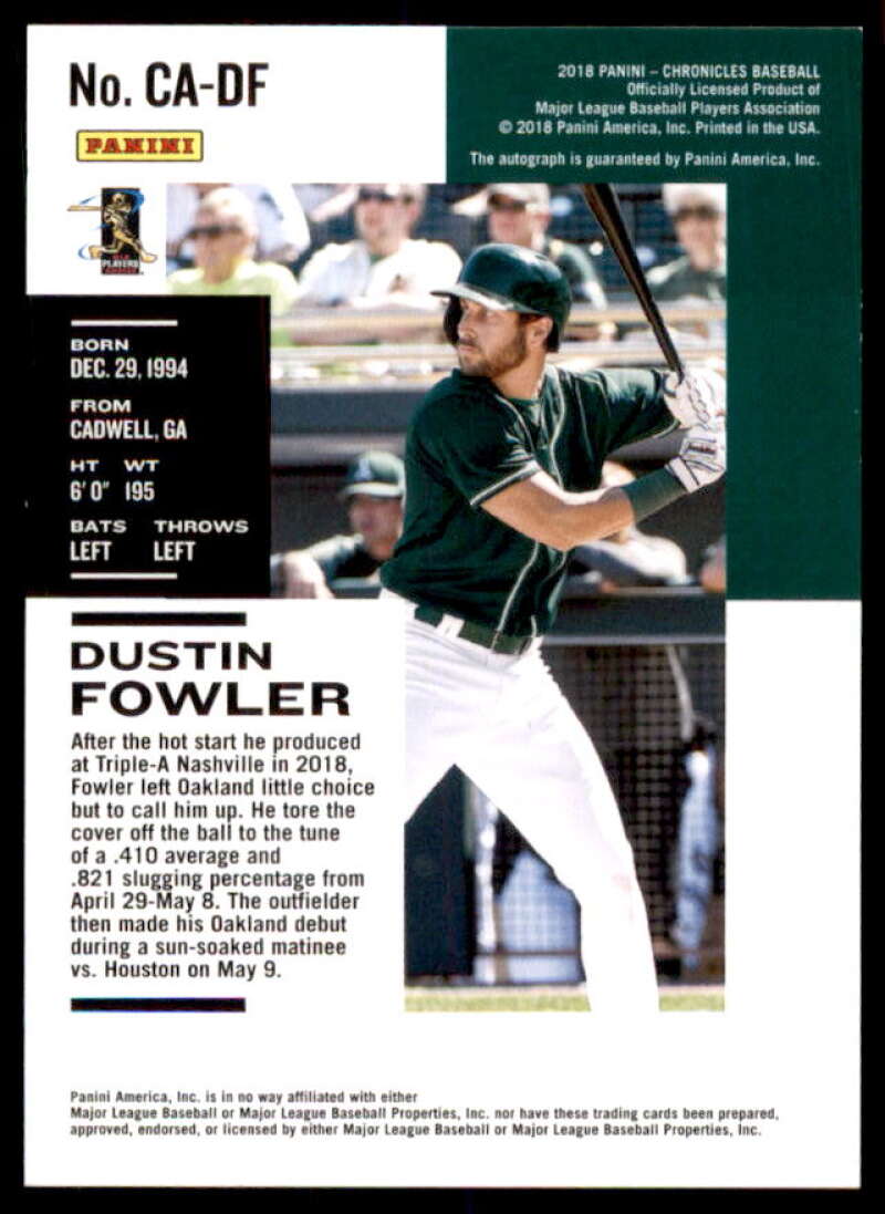 Dustin Fowler Rookie Card 2018 Panini Chronicles Autographs Red #CADF  Image 2