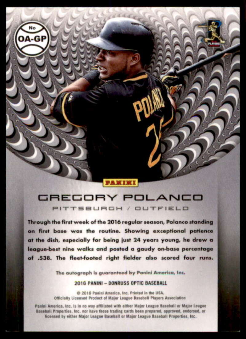 Gregory Polanco Rookie Card 2016 Donruss Optic Autographs #OAGP  Image 2