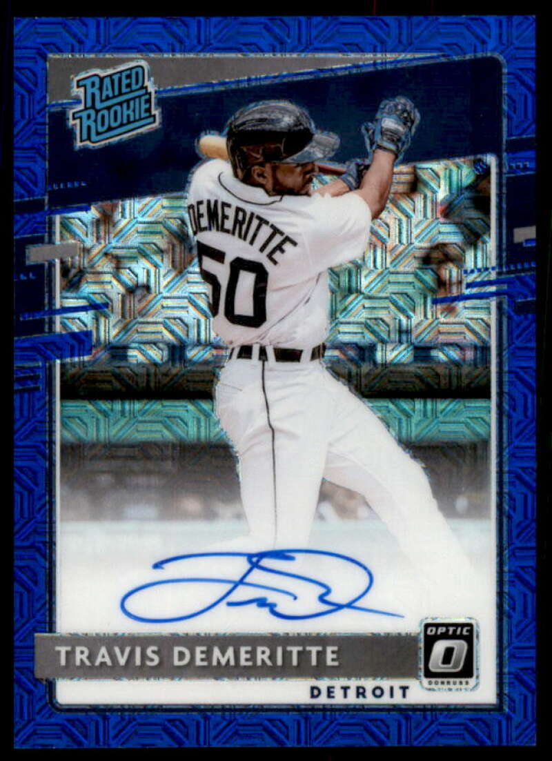 Travis Demeritte Rookie 2020 Donruss Optic Rated Rookie Signature Blue Mojo #54  Image 1