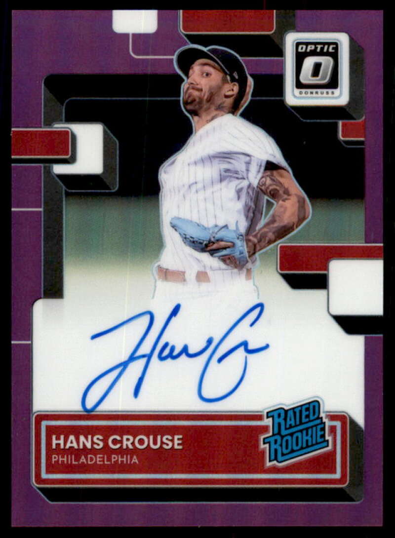 Hans Crouse Rookie Card 2022 Donruss Optic Rated Rookies Signatures Purple #37  Image 1