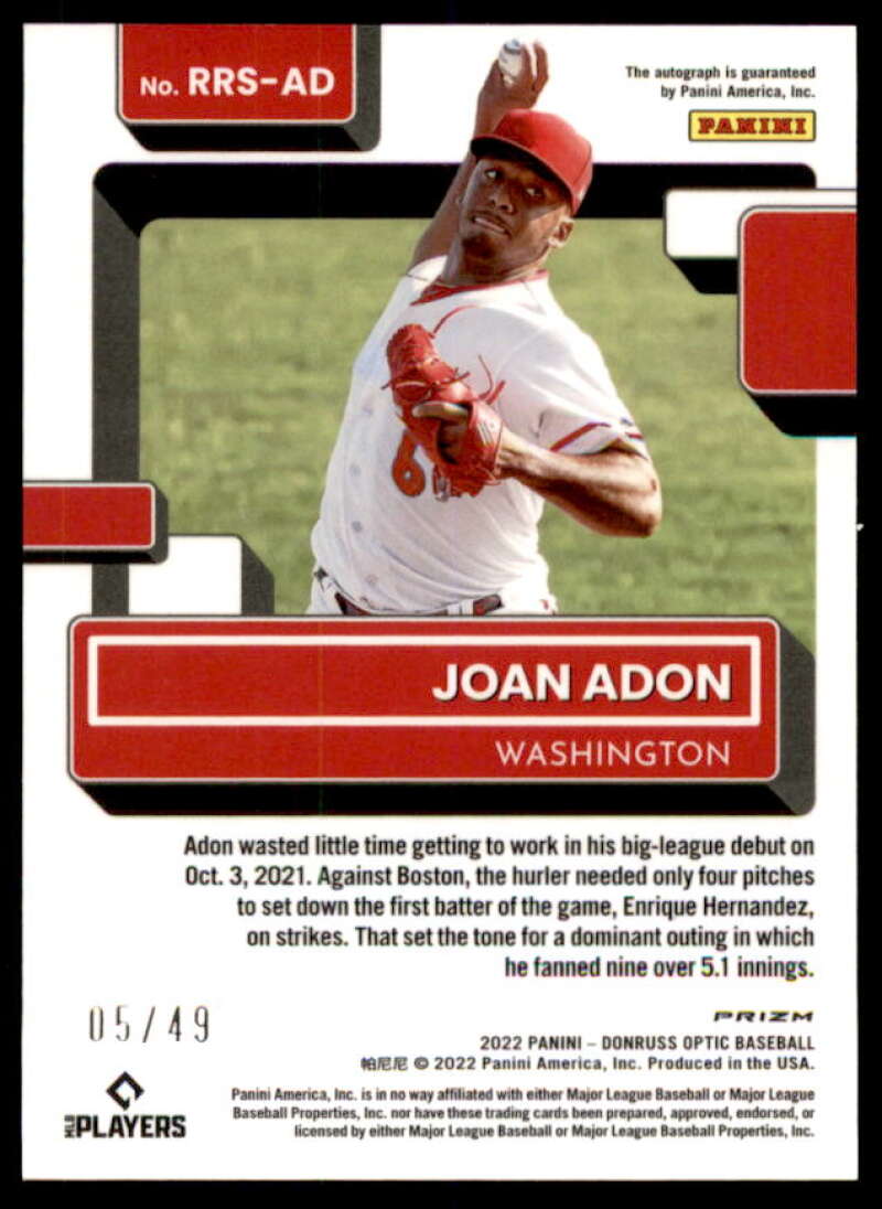 Joan Adon Rookie 2022 Donruss Optic Rated Rookies Signatures Purple Stars #55  Image 2