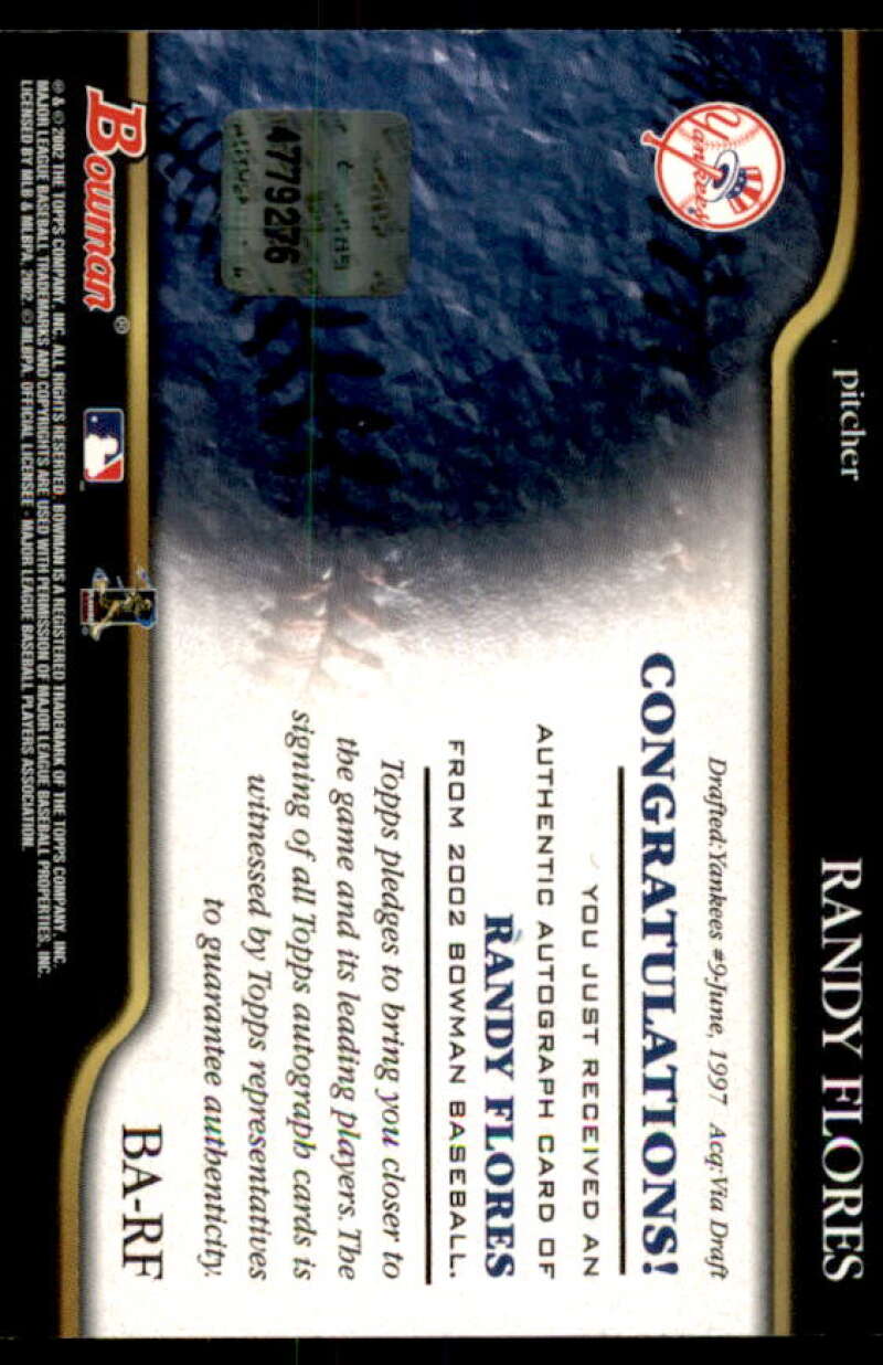 Randy Flores Rookie Card 2002 Bowman Autographs #BARF  Image 2