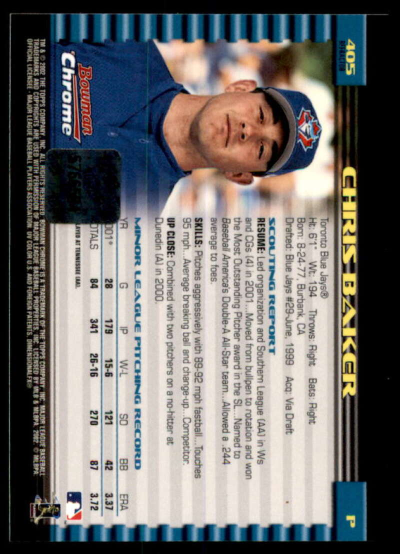 Chris Baker AU Rookie Card 2002 Bowman Chrome Refractors #405  Image 2