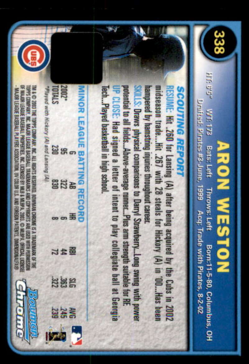 Aron Weston AU A RC Rookie Card 2003 Bowman Chrome #338  Image 2