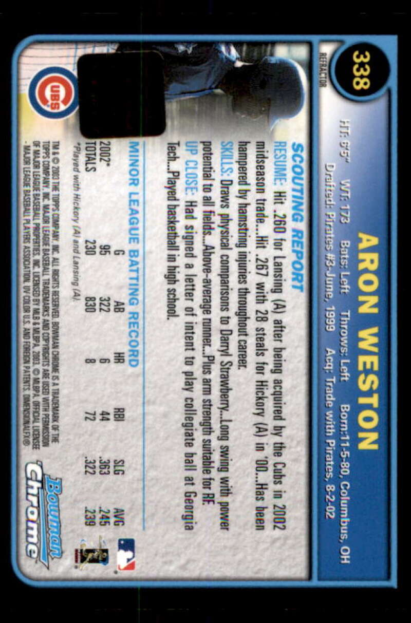 Aron Weston AU Rookie Card 2003 Bowman Chrome Refractors #338  Image 2