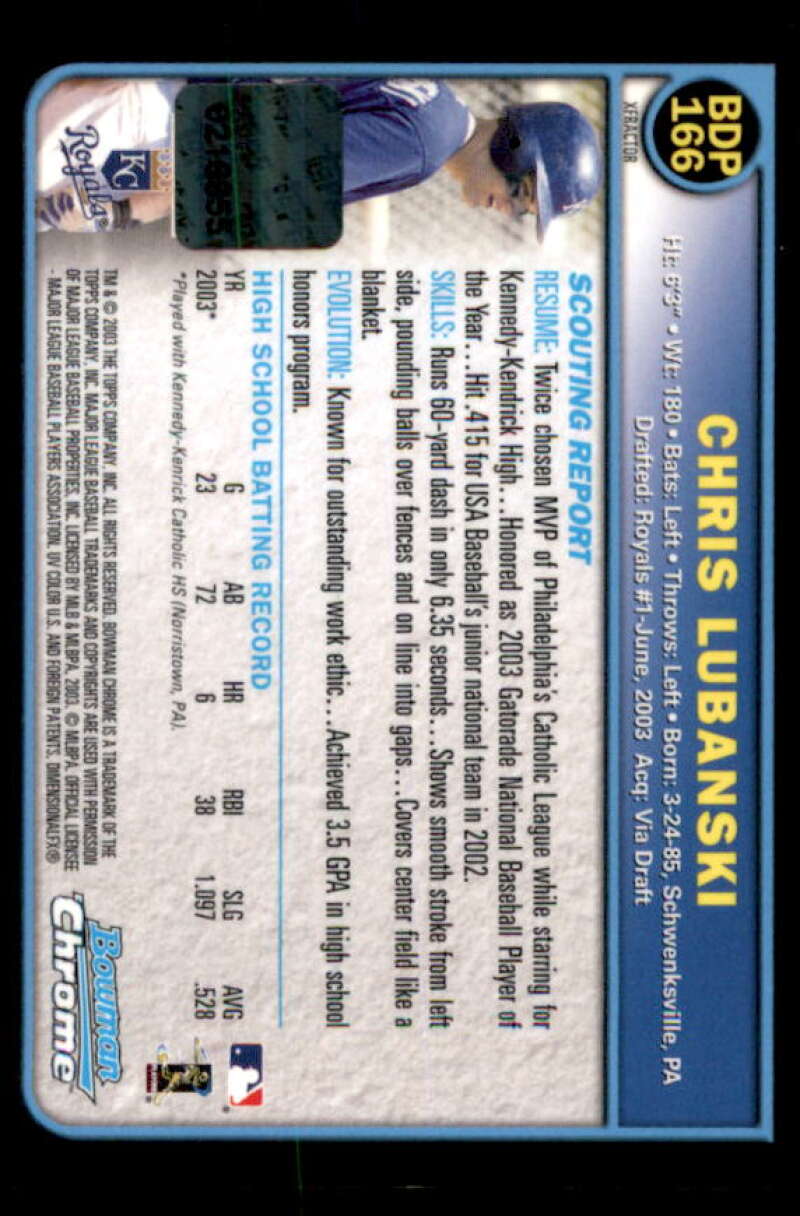 Chris Lubanski AU Rookie Card 2003 Bowman Chrome Draft Refractors #166  Image 2