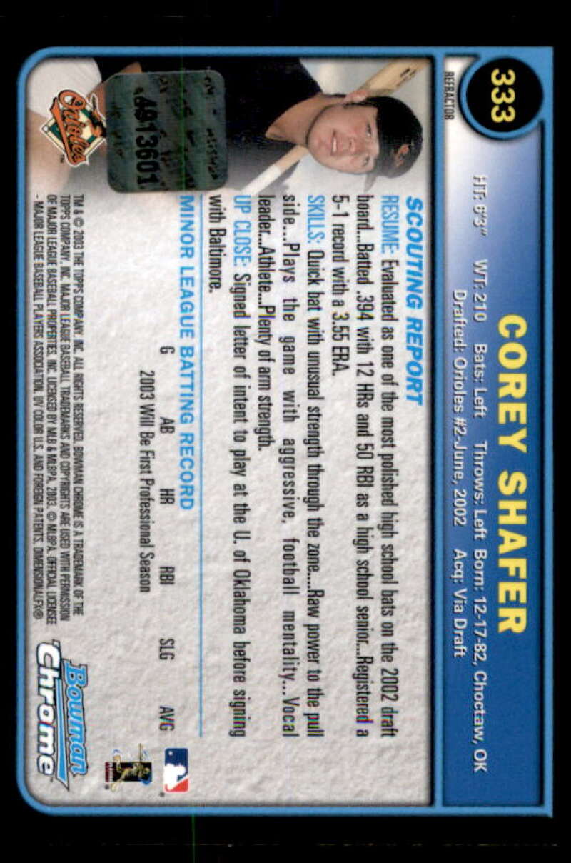 Corey Shafer AU Rookie Card 2003 Bowman Chrome Refractors #333  Image 2