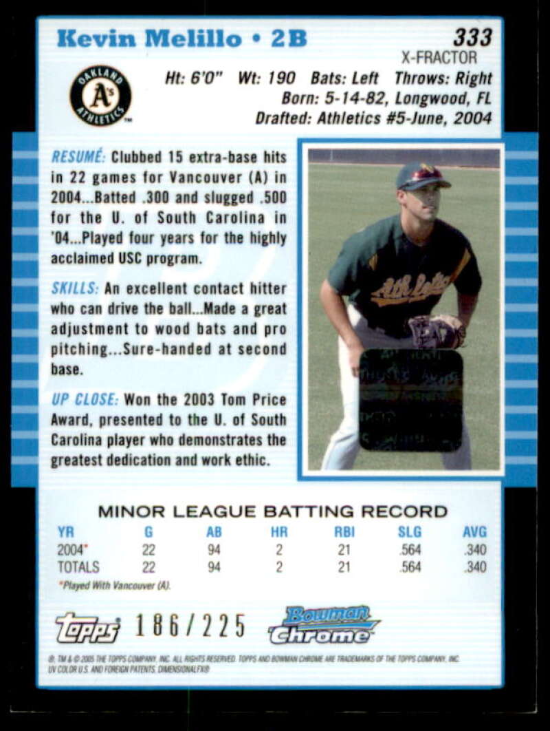 Kevin Melillo AU Rookie Card 2005 Bowman Chrome X-Fractors #333  Image 2