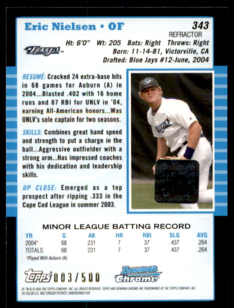 Eric Nielsen AU Rookie Card 2005 Bowman Chrome Refractors #343  Image 2